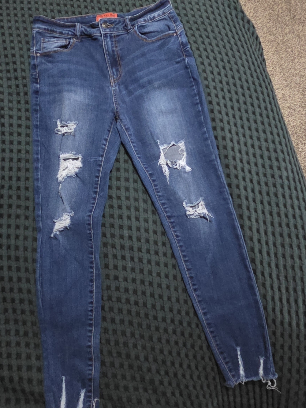 Wax Jean Butt, I Love You. Dark Blue Distressed Skinny Jeans
